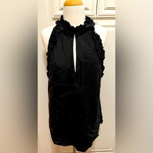 Banana Republic Women’s Black Silk Ruffle Racerback Blouse Size XL